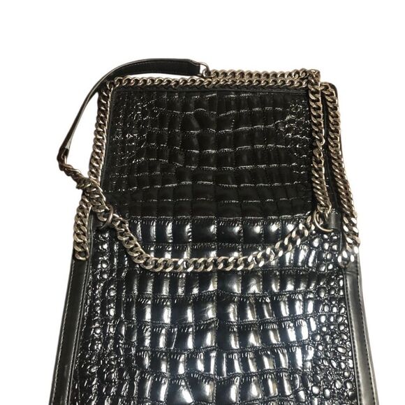 Zara Black Croc-Embossed Shoulder Bag with Chain Strap - Picture 4 of 7